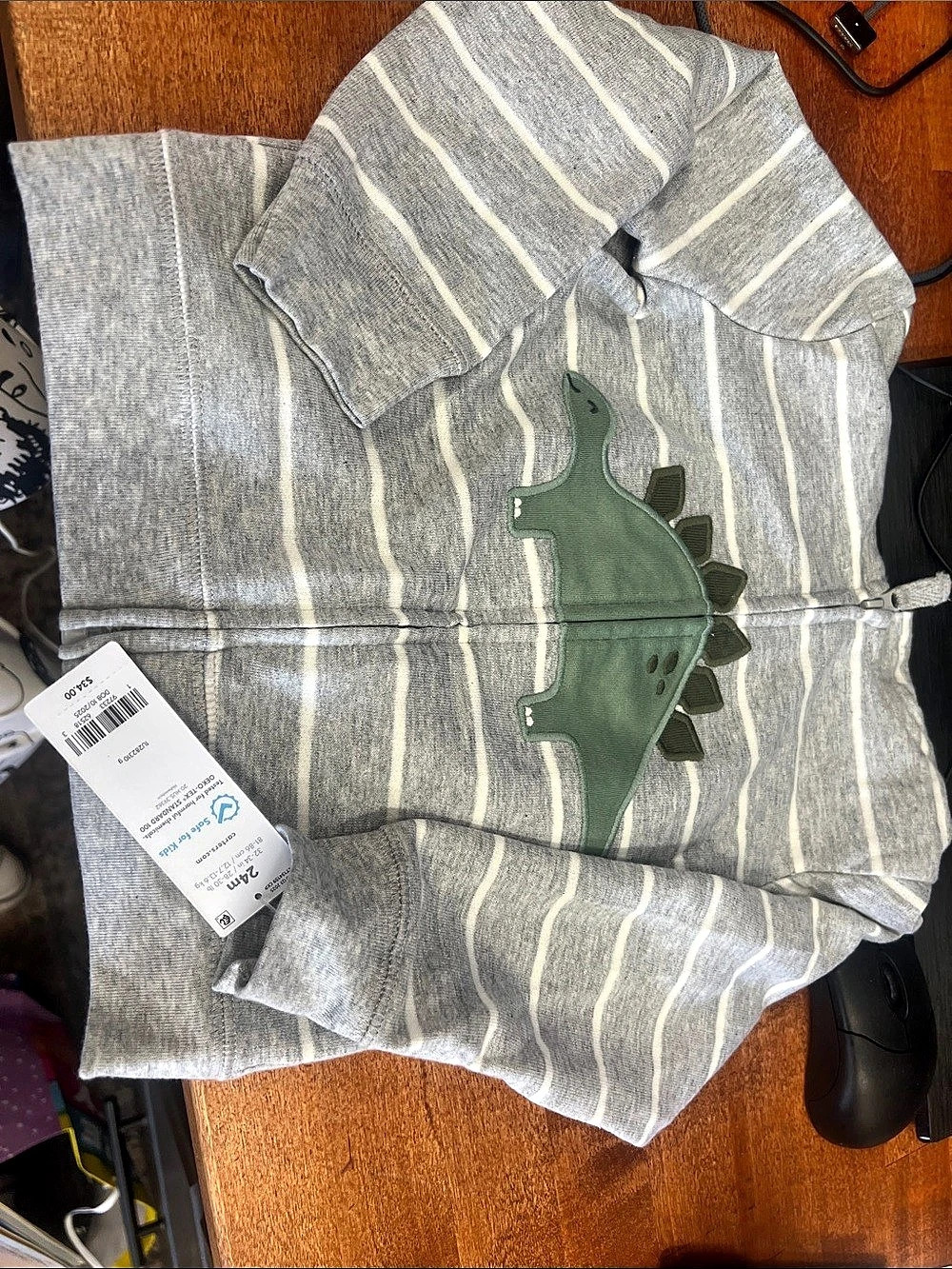 Carters Boys' Striped Hoodie Gray & Green 24M NWT